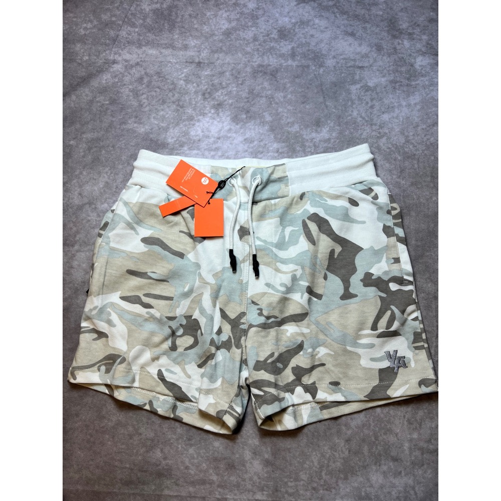 YoungLA Mens Camo Athletic Gym Shorts 2XL White Tan Camouflage Embroidered Logo